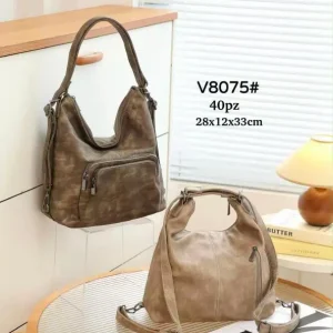 Bolso-Mochila Sintético tipo Hobo Estilo Vintage con 3 Bolsillos Exteriores para Mujer