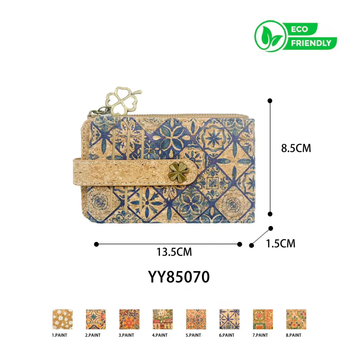 Tarjetero Ecológico en Corcho para Mujer con Bolsillo con Cremallera y Estilo Alegre - Imagen 2