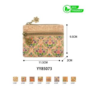 Monedero Compacto y Ecológico en Corcho con Bolsillo Frontal y Cremalleras para Mujer