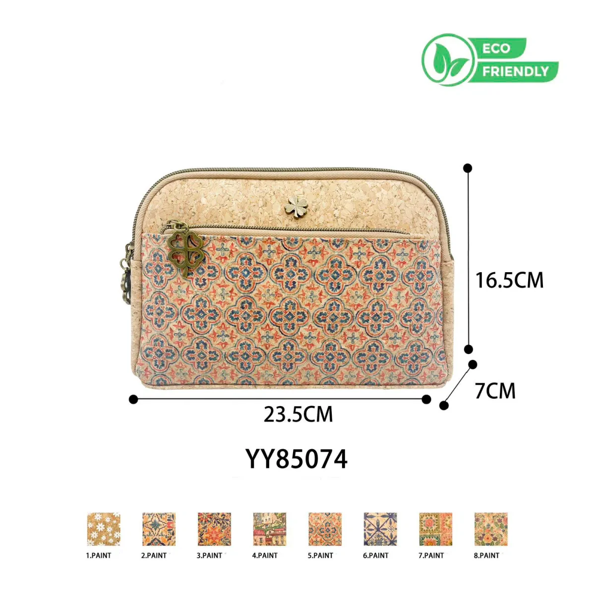 Monedero Ecológico en Corcho con Flor Decorativa Frontal y Bolsillo con Cremallera para Mujer - Imagen 2