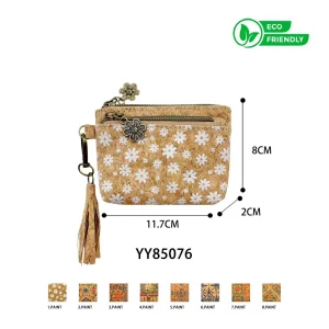 Monedero Corcho ecológico con Flecos Decorativos y Bolsillo Frontal para regalo