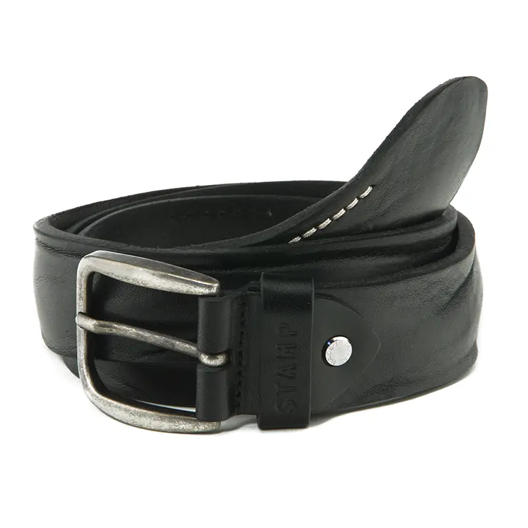 Cinturón Stamp · Unisex · En Piel Vacuno · Ancho 35mm · Color Cuero y Negro - Imagen 4