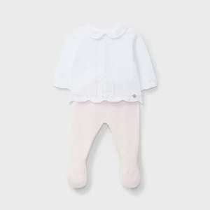 Conjunto bicolor camiseta y pantalón tricot rosa recién nacida | Dr. Kid by Charanga