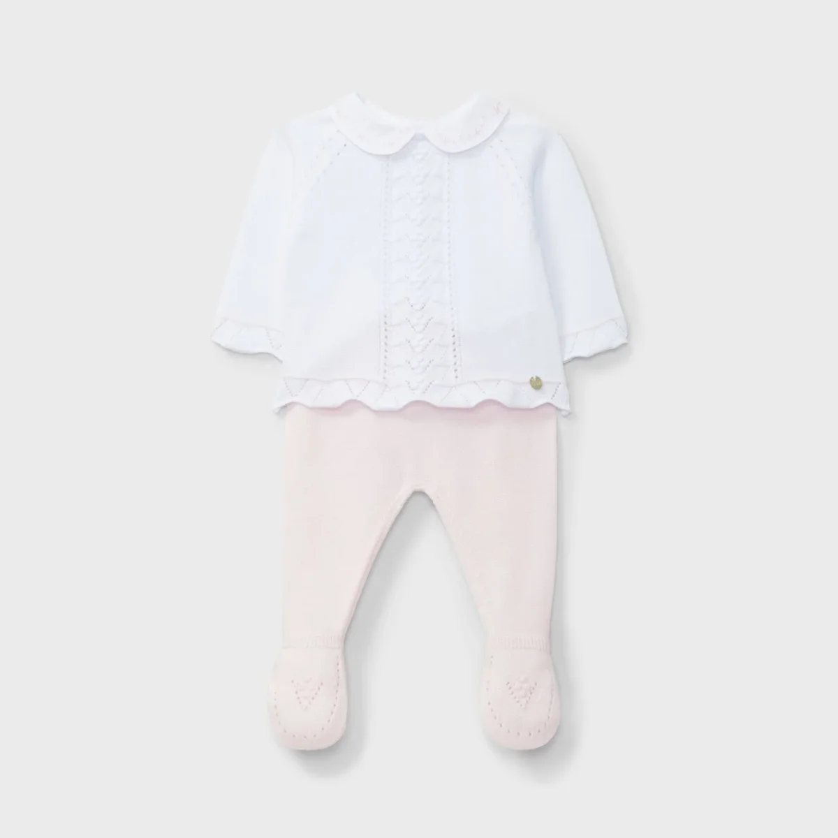 Conjunto bicolor camiseta y pantalón tricot rosa recién nacida | Dr. Kid by Charanga - Imagen 2