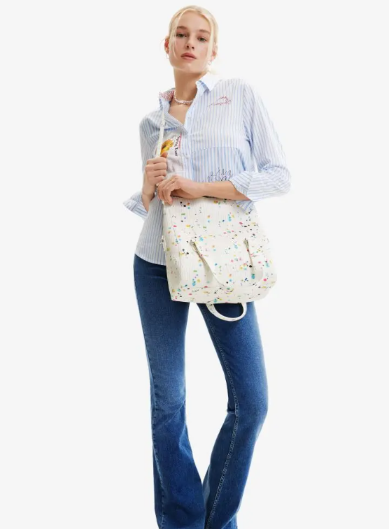 DESIGUAL – Bolso Desigual Blanco Mujer Neon Art Loverty Gotas Multicolor Mediano 23SAXPA9 - Imagen 8