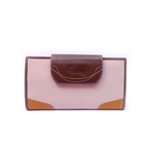 Cartera de piel para mujer grande rosa combinada