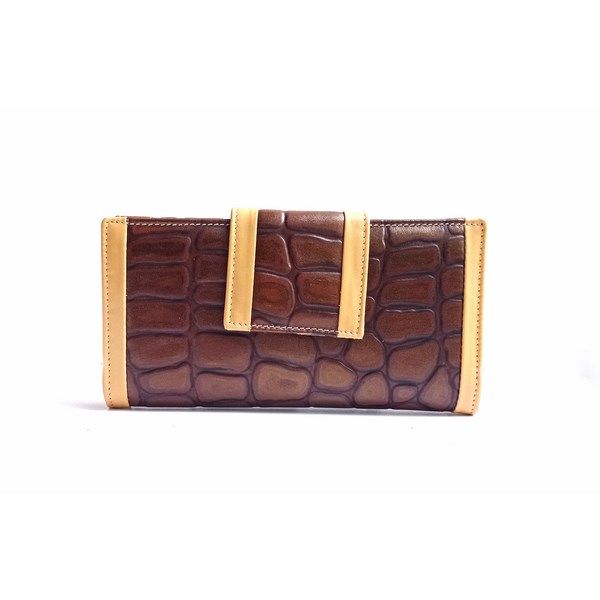 Cartera de piel mujer grande NILO coco print marrón brillo - Imagen 2