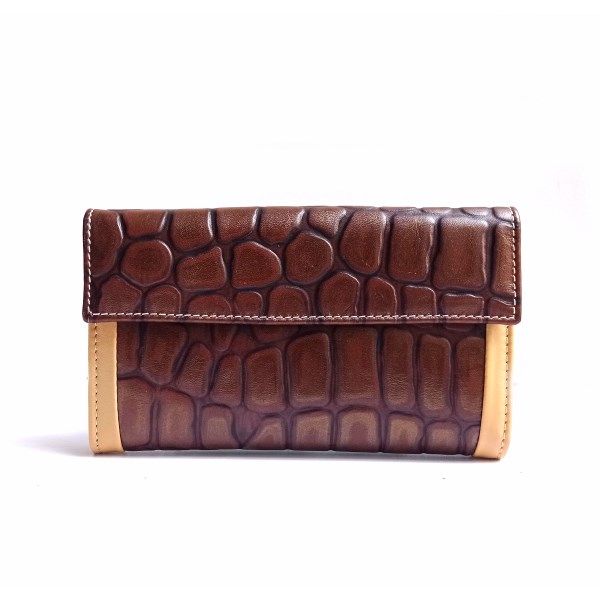 Cartera de piel mujer mediana NILO coco print marrón brillo - Imagen 5