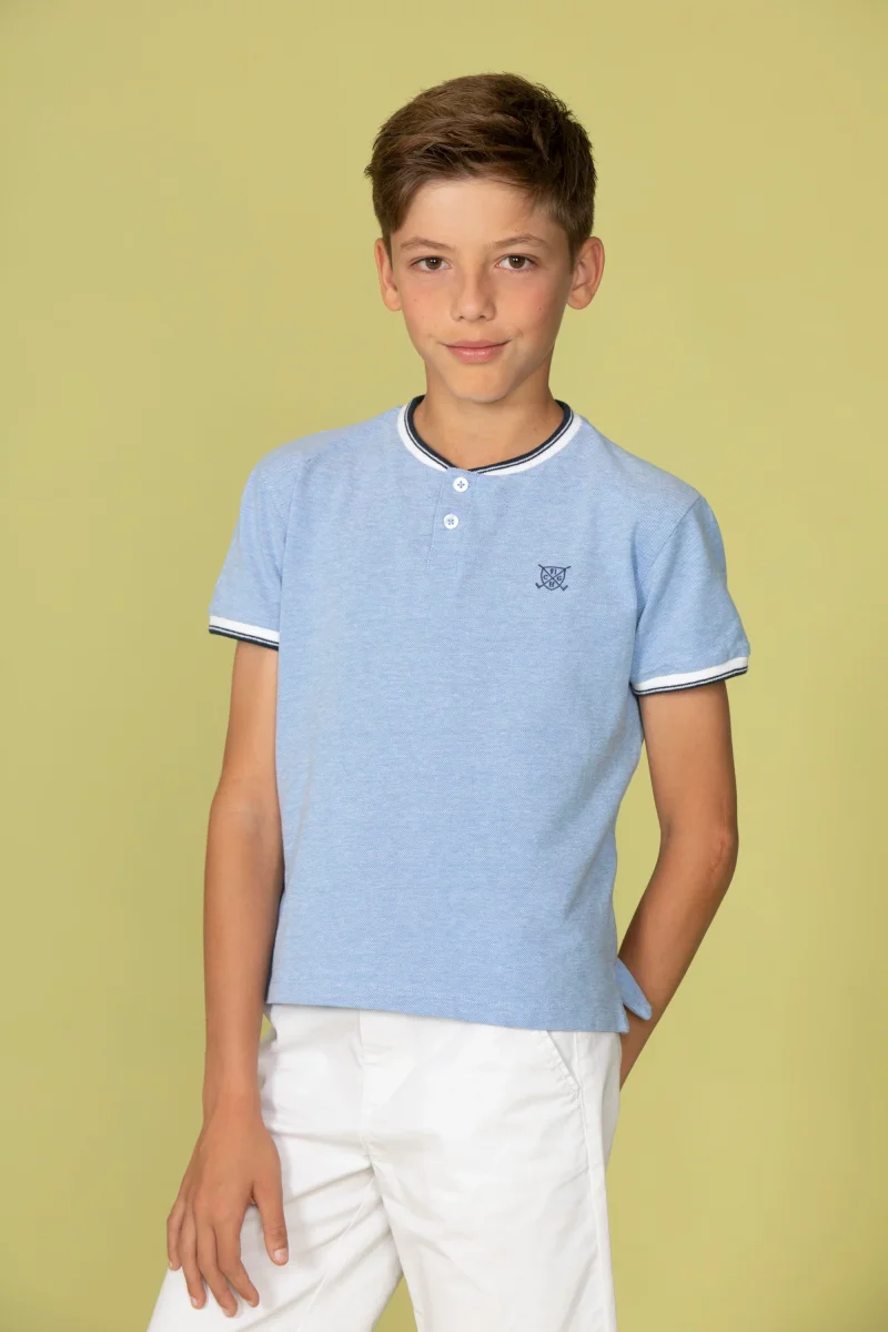 Polo de niño celeste | Cuello mao - Imagen 7
