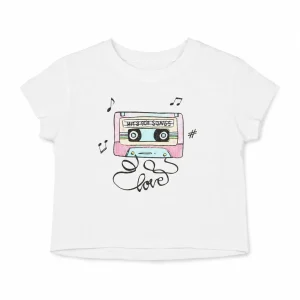 Camiseta de niña blanco estampado cassette