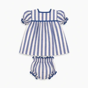 Conjunto bebé vestido y braguita rayas azul | Cocote by Charanga