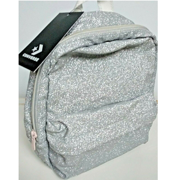 CONVERSE – Mini Mochila Converse x Miley Cyrus Plata Glitter 20x25x11 cm Mujer Edición Limitada