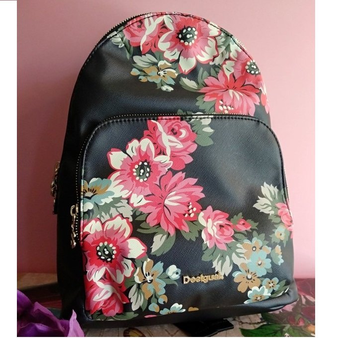 DESIGUAL – Mochila Desigual Floral Lima Travel Negra Mediana Exclusiva - Imagen 4