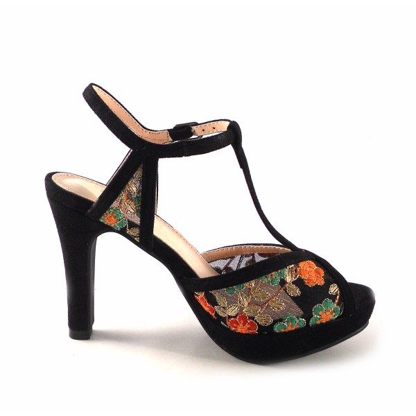Sandalias de tacón alto Prestigio estampado floral color negro - Imagen 4