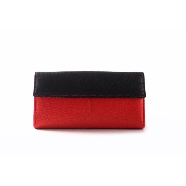 Cartera mujer grande de piel auténtica NILO combinada rojo/negro - Imagen 3