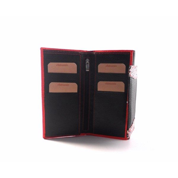 Cartera mujer grande de piel auténtica NILO combinada rojo/negro - Imagen 4
