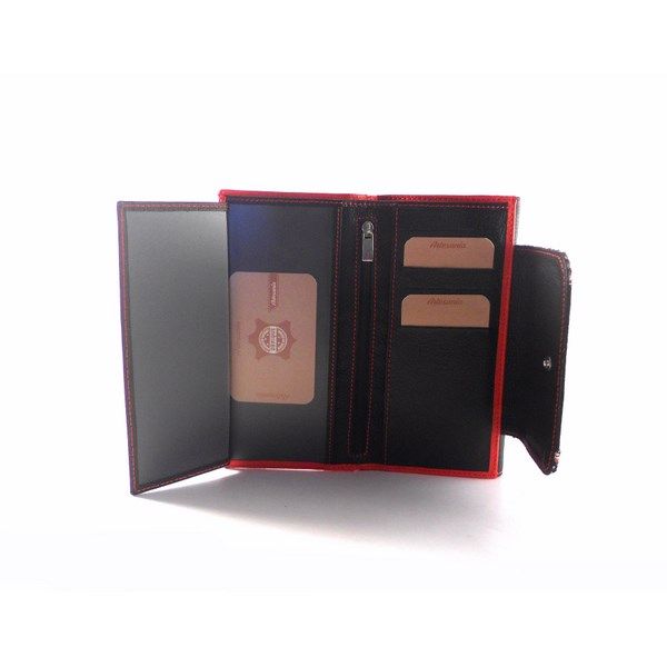 Cartera mujer grande de piel auténtica NILO combinada rojo/negro - Imagen 5