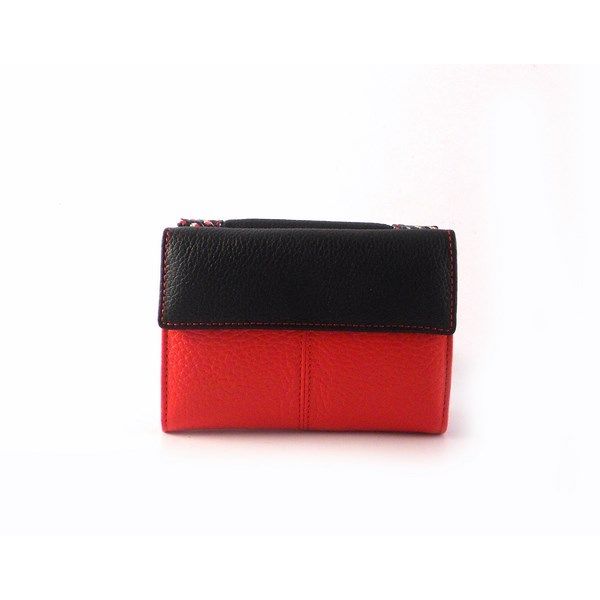 Cartera mujer pequeña piel auténtica NILO combinada rojo/negro - Imagen 3