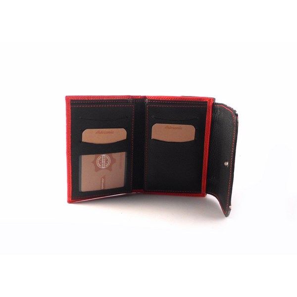 Cartera mujer pequeña piel auténtica NILO combinada rojo/negro - Imagen 4