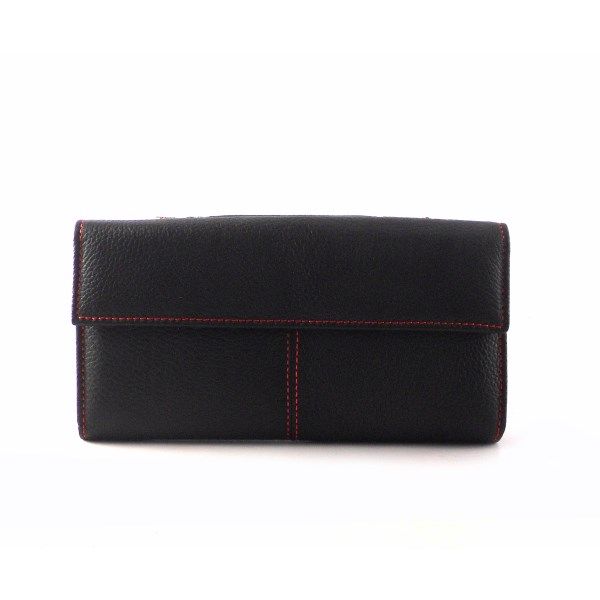 Cartera mujer grande de piel auténtica NILO combinada rojo/negro - Imagen 7