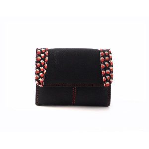 Cartera mujer tamaño tarjeta de piel auténtica NILO combinada negro/rojo