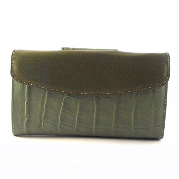 Billetera de piel grande para mujer NILO coco print verde - Imagen 3