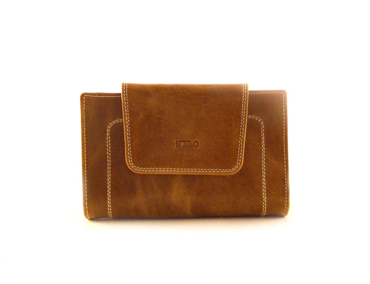 Cartera mediana para mujer en piel rota color camel - Imagen 2