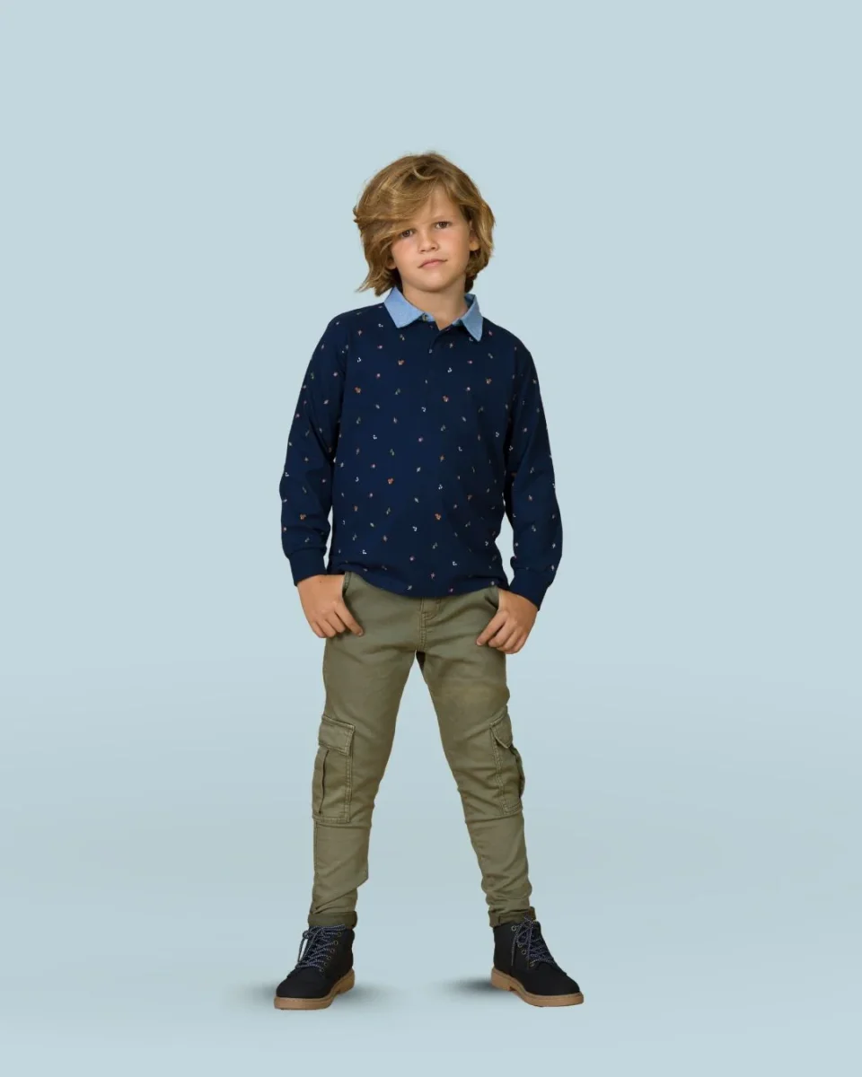 Polo de niño estampado manga larga