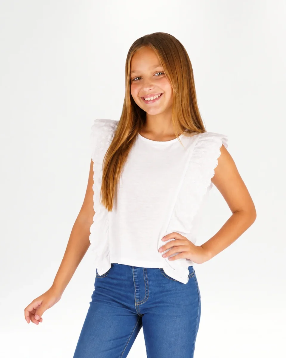 Camiseta niña blanca con volantes