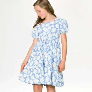 Vestido niña azul margaritas