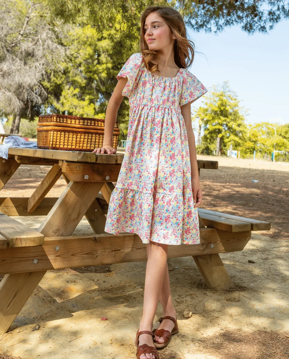 Vestido niña floral manga corta - Imagen 6
