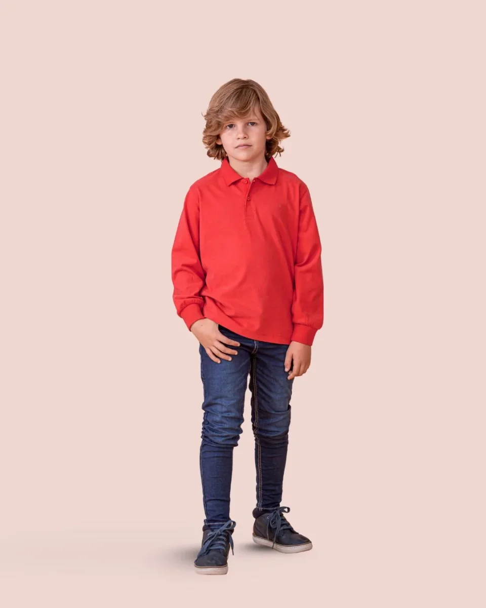 Polo manga larga de niño rojo básico botones - Imagen 6