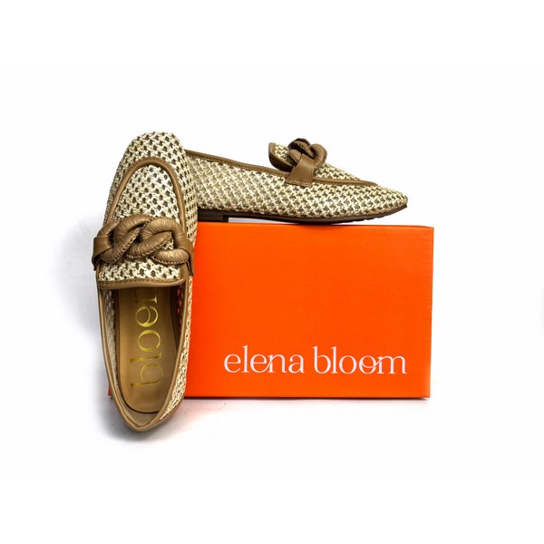Zapatos planos Elena Bloom de rejilla y piel beige - Imagen 3