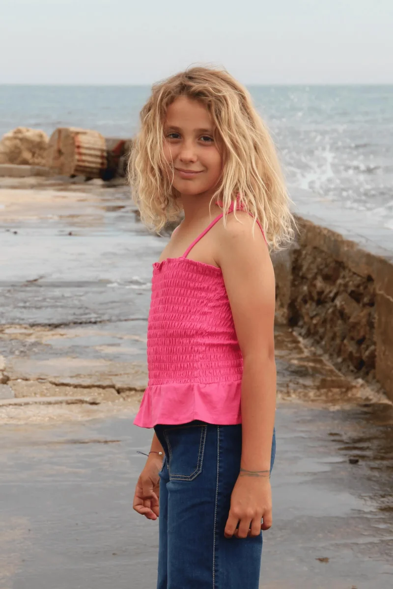 Camiseta niña fucsia con lazos - Imagen 4