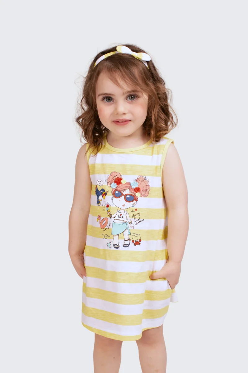 Vestido de bebé a rayas en color amarillo - Imagen 4