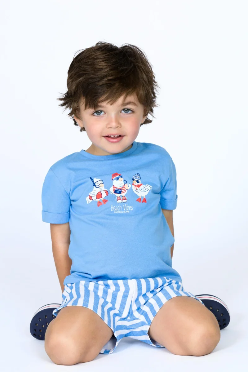 Conjunto niño camiseta azul y bermuda de rayas - Imagen 4