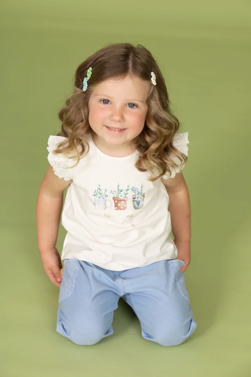 Pantalón bebé niña azul con detalle bordado - Imagen 4