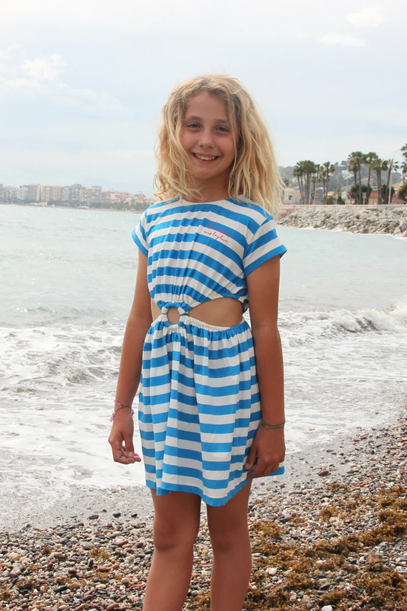 Vestido de niña azul de rayas - Imagen 4