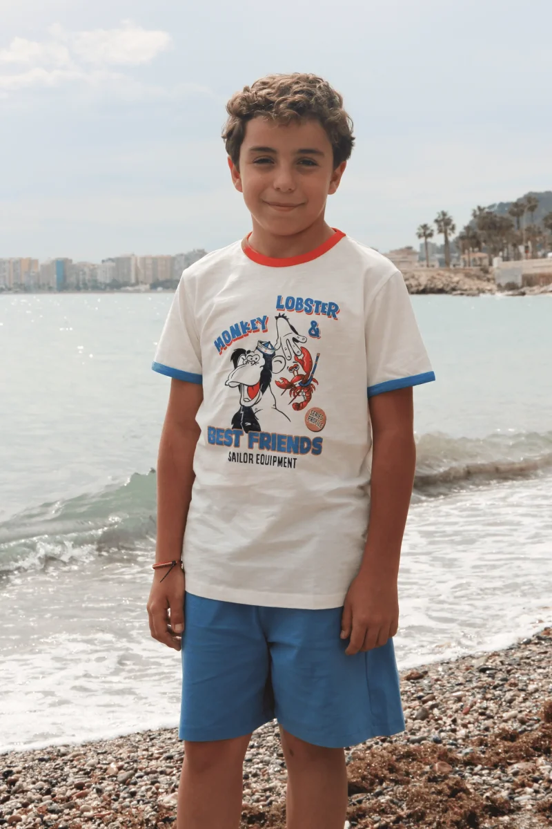 Camiseta niño cruda estampado marinero - Imagen 8