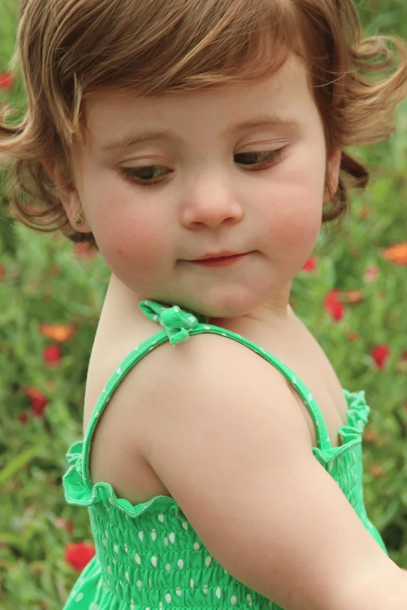 Vestido bebé niña verde con nido de abeja - Imagen 4