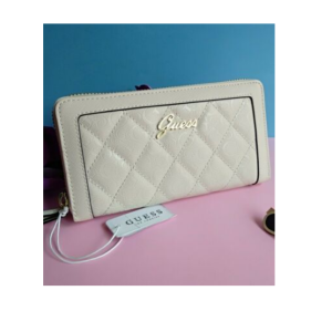GUESS – Monedero Cartera Mujer Beige Acolchada Logo Dorado 20×11 cm