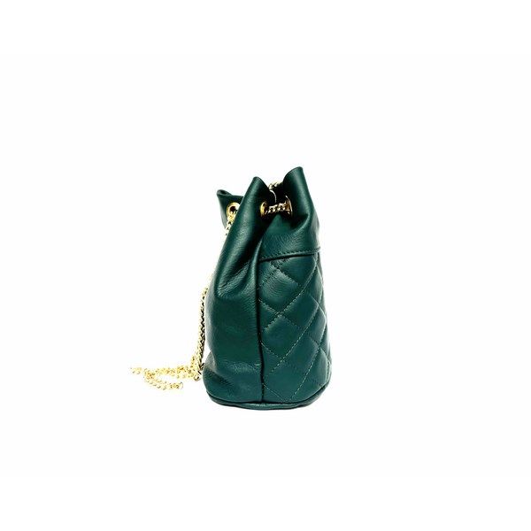 Bolso de piel verde tipo saco con bandolera de cadena - Imagen 3