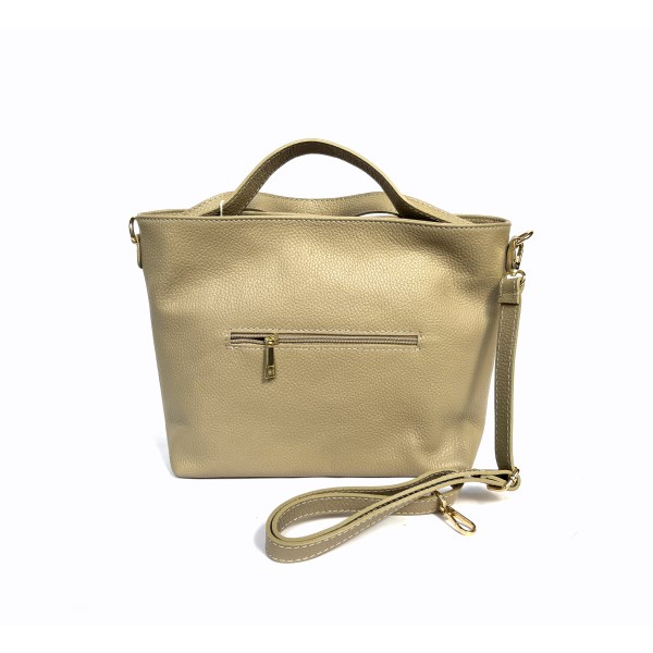 Bolso de mano dos asas en PIEL auténtica taupe - Imagen 5