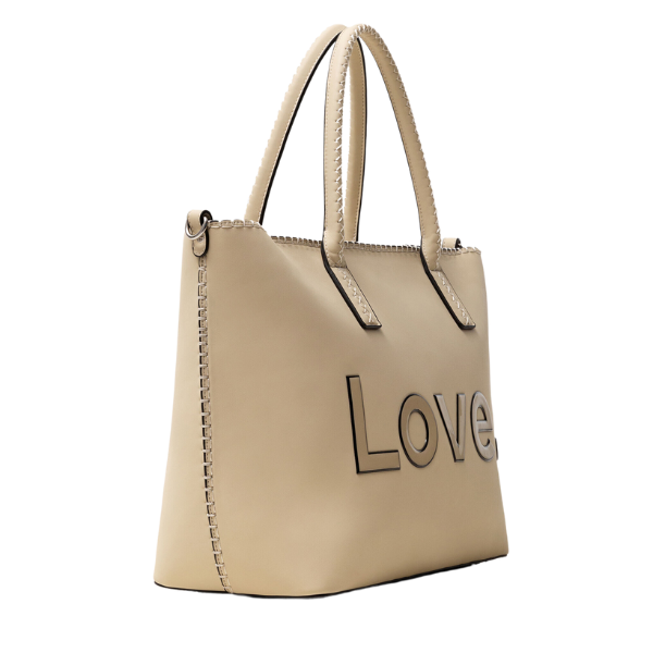 DESIGUAL – Bolso Desigual Alola Holbox grande beige con mensaje LOVE - Imagen 5