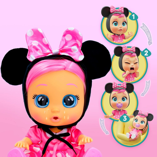 BEBÉS LLORONES – Muñeca Bebés Llorones Dressy Minnie Pelo Real - Imagen 4