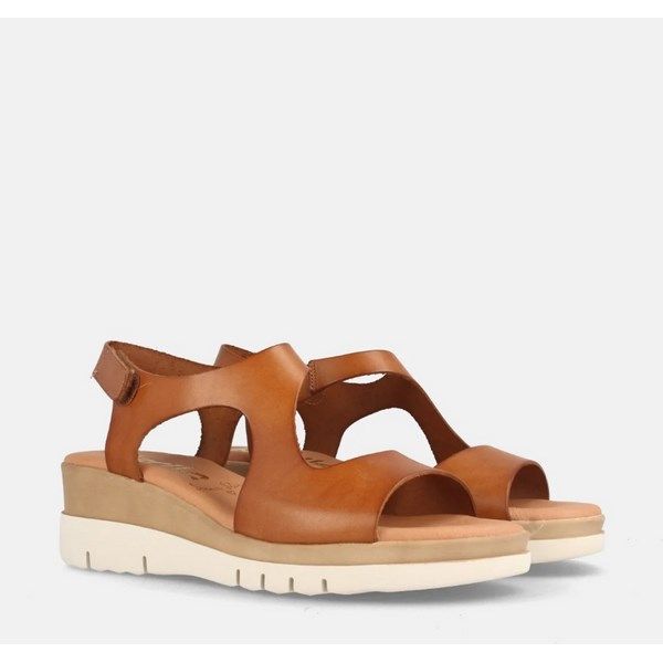 Sandalias para mujer de piel con cuña media Marila Shoes Allen avellana - Imagen 3