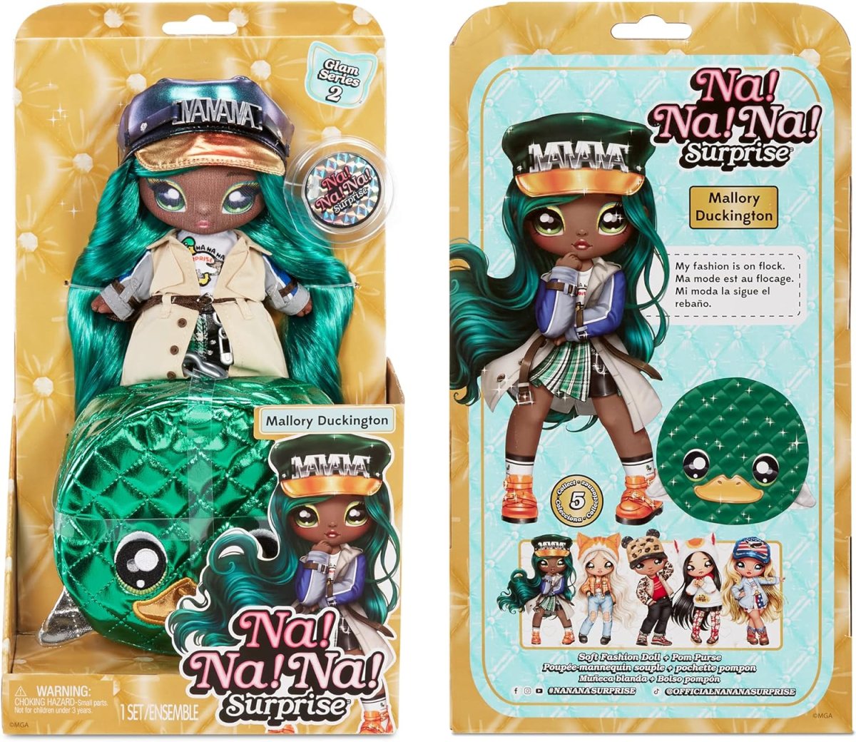 NA! NA! NA! – Surprise Glam Serie 2 Mallory Duckington Muñeca 19 cm + Bolso Clip 2 en 1 - Imagen 9