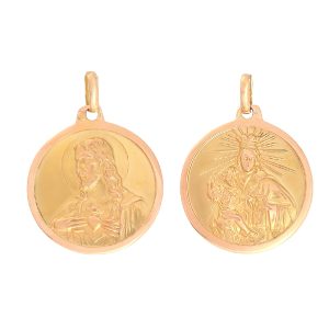 Medalla Escapulario Virgen del Carmen y Sagrado Corazón biselada