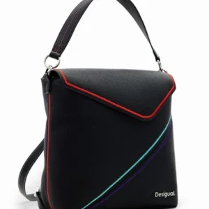DESIGUAL – Mochila Mini Líneas Negra Cleo 24WAKP14/2000 – Asas Multiposición Mujer