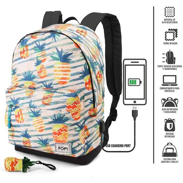 OH MY POP – Mochila Oh My Pop Ananas Piñas 42 cm Portátil 15” Escolar Instituto Unise - Imagen 5